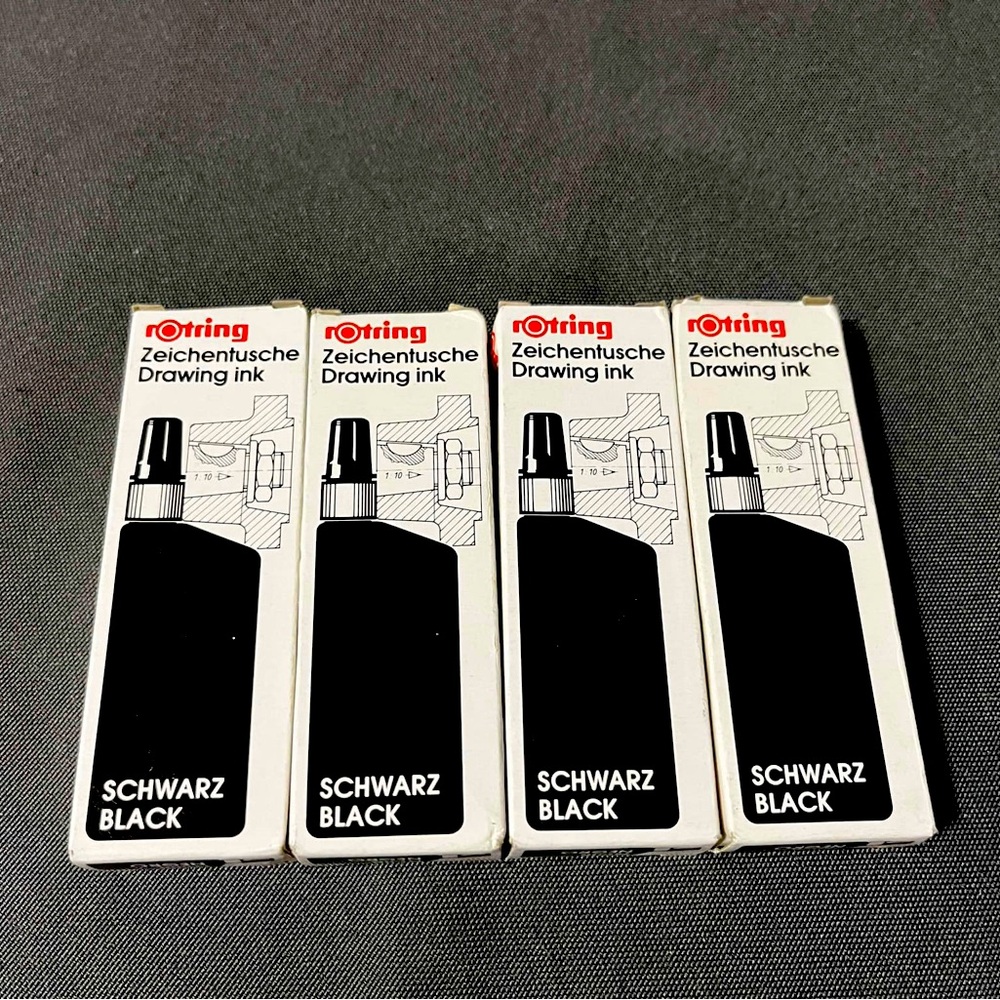 Vintage rotring drawing ink 23ml black R591017 new lot of 4